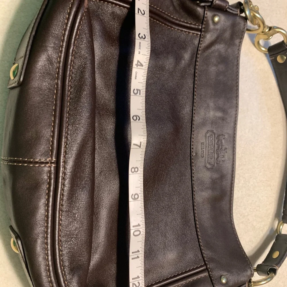 Coach Chocolate Leather Shoulder Bag with Gold Accents - Picture 11 of 12
